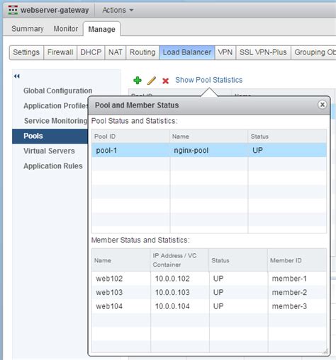 Connect to the load balanced DNS name, select System Domain, and login as admin. . Nsx load balancer pool status down